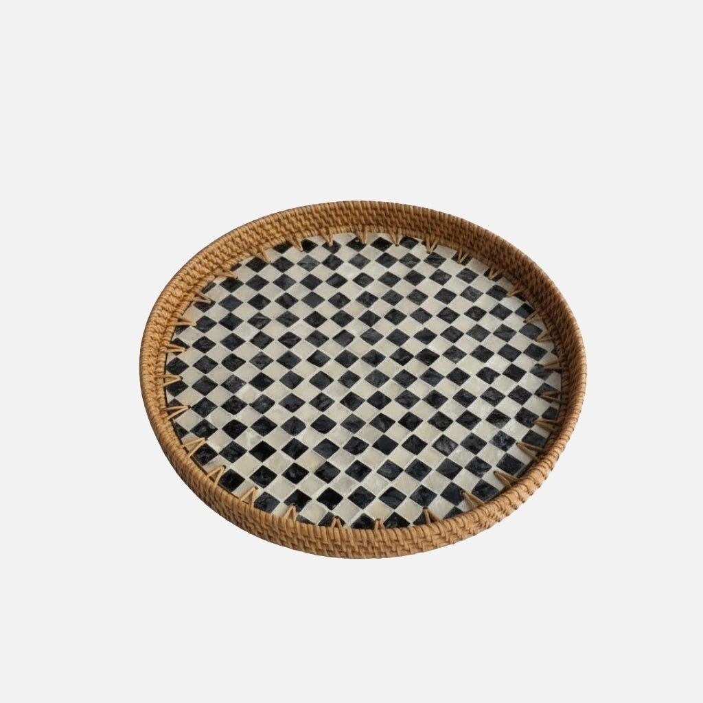 Large Round Rattan Shell Tray