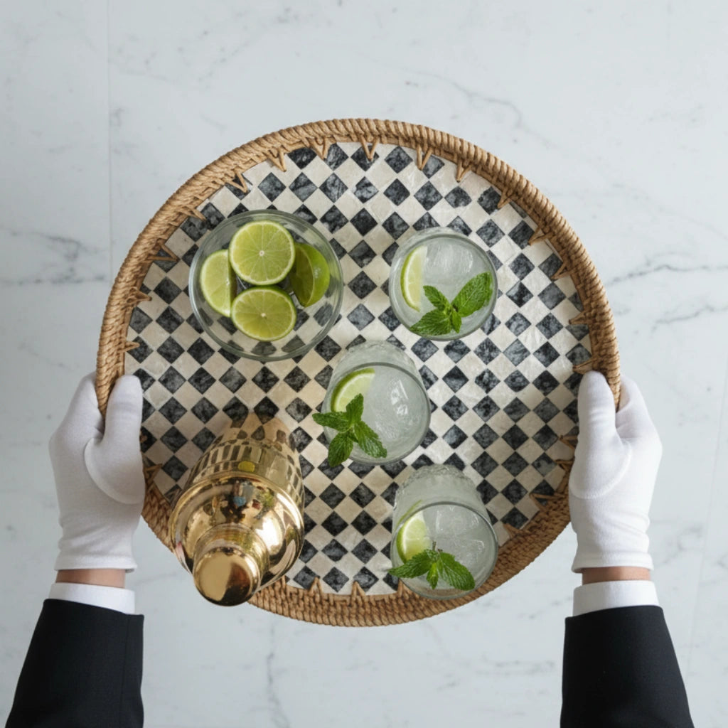 Large Round Rattan Shell Tray