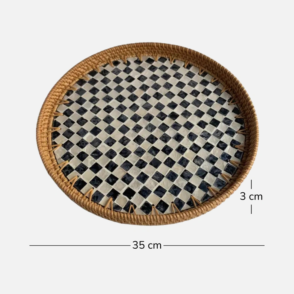 Large Round Rattan Shell Tray