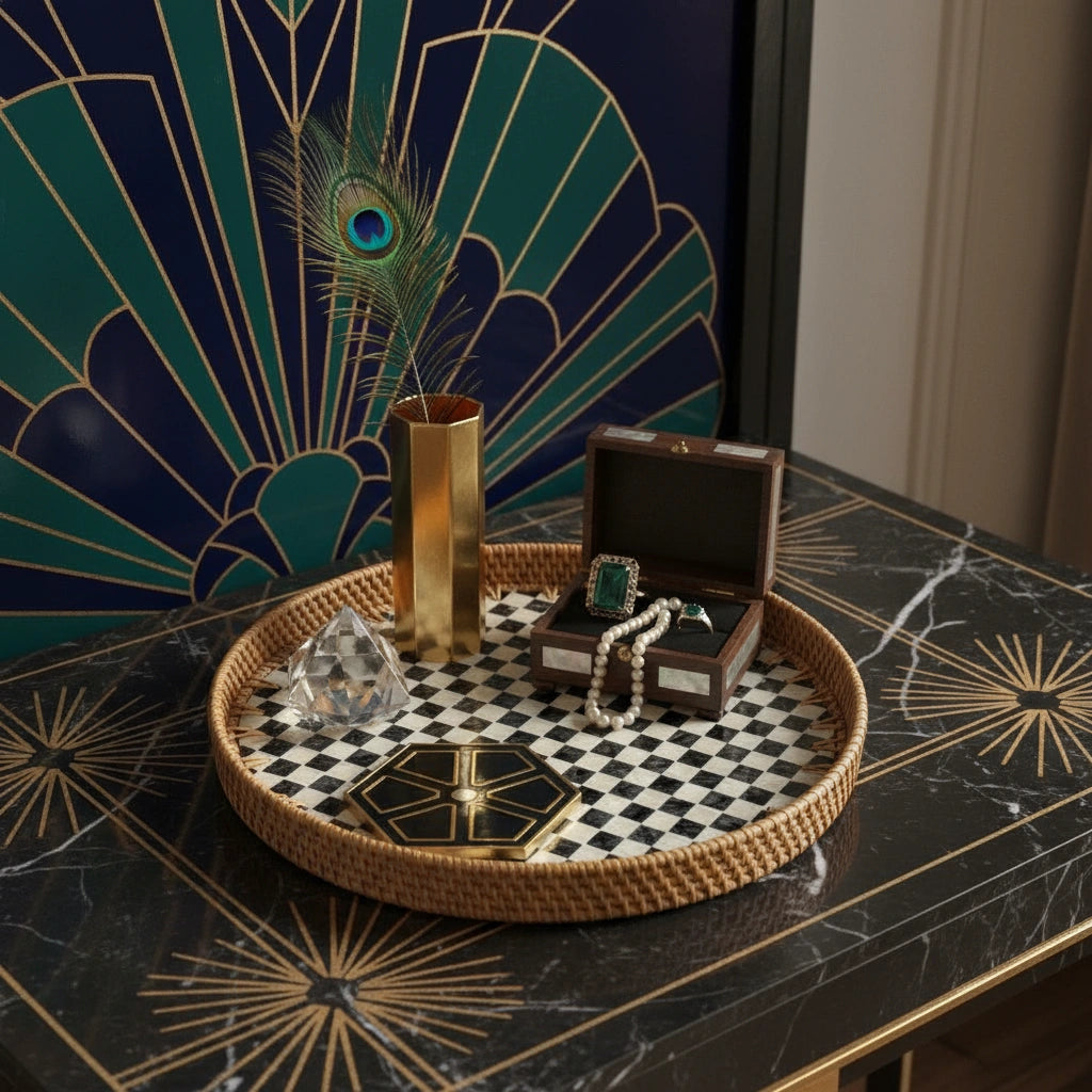 Large Round Rattan Shell Tray