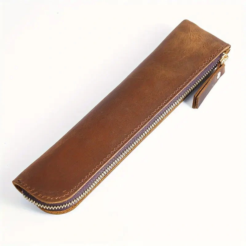 Vintage Leather Sleek Pencil Case