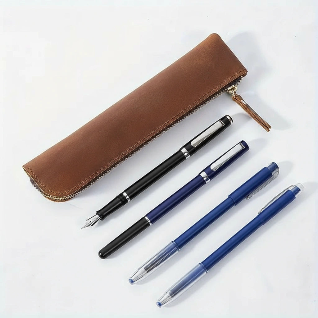 Vintage Leather Sleek Pencil Case