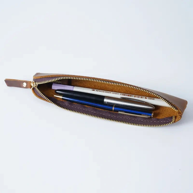 Vintage Leather Sleek Pencil Case